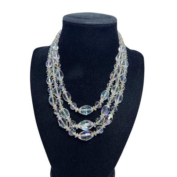 Unbranded Jewelry - Vintage Triple Strand Aurora Borealis Rhinestone Beaded Necklace (6187)